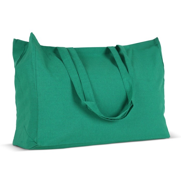 Bolsa de algodón reciclado grande con fuelle y asas a juego 140 g/m2 color verde oscuro tercera vista Bolsa de algodón reciclado grande con fuelle y asas a juego 140 g/m2 color verde oscuro tercera vista