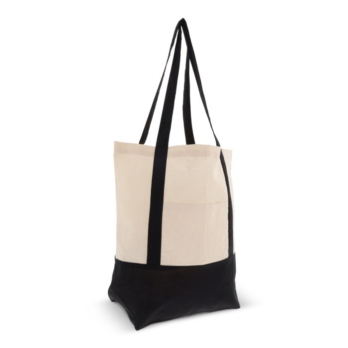 Bolsa de algodón con detalle de color en base y asas 140 g/m2 color negro Bolsa de algodón con detalle de color en base y asas 140 g/m2 color negro