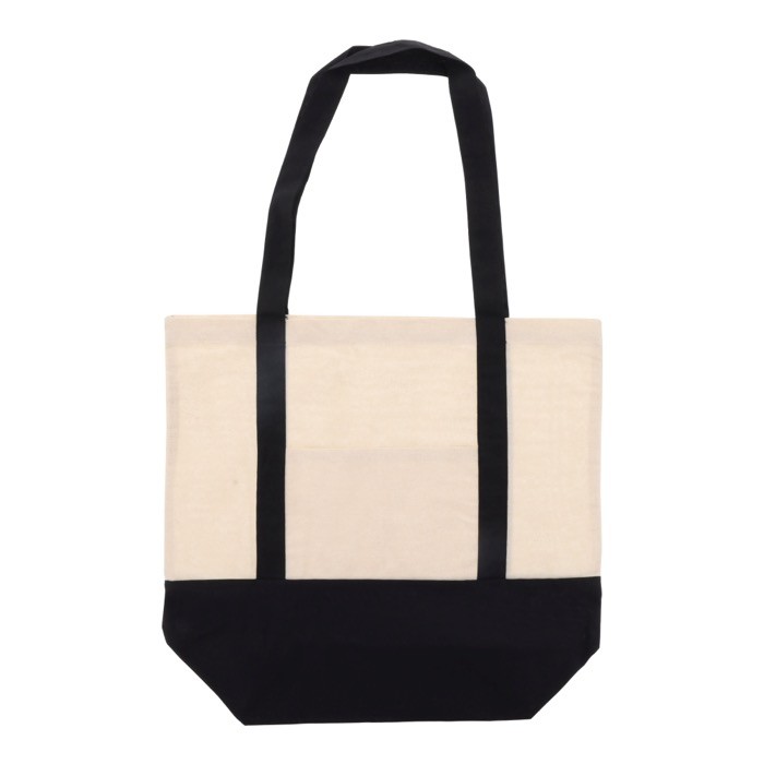 Bolsa de algodón con detalle de color en base y asas 140 g/m2 color negro segunda vista Bolsa de algodón con detalle de color en base y asas 140 g/m2 color negro segunda vista