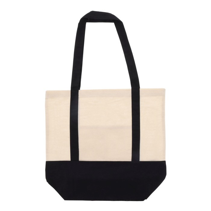 Bolsa de algodón con detalle de color en base y asas 140 g/m2 color negro tercera vista Bolsa de algodón con detalle de color en base y asas 140 g/m2 color negro tercera vista