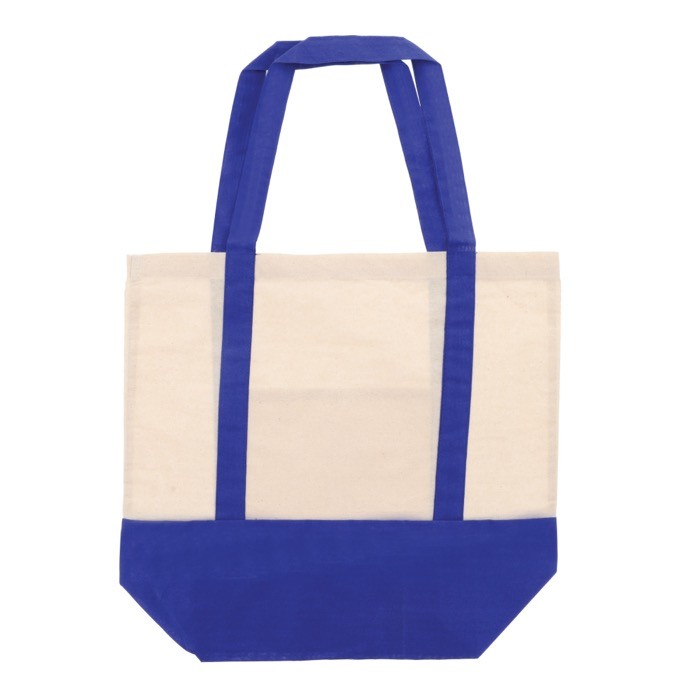 Bolsa de algodón con detalle de color en base y asas 140 g/m2 color azul segunda vista Bolsa de algodón con detalle de color en base y asas 140 g/m2 color azul segunda vista