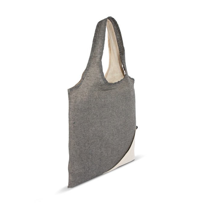 Bolsa bicolor de algodón reciclado OEKO-TEX plegable 140 g/m2 color gris cuarta vista Bolsa bicolor de algodón reciclado OEKO-TEX plegable 140 g/m2 color gris cuarta vista