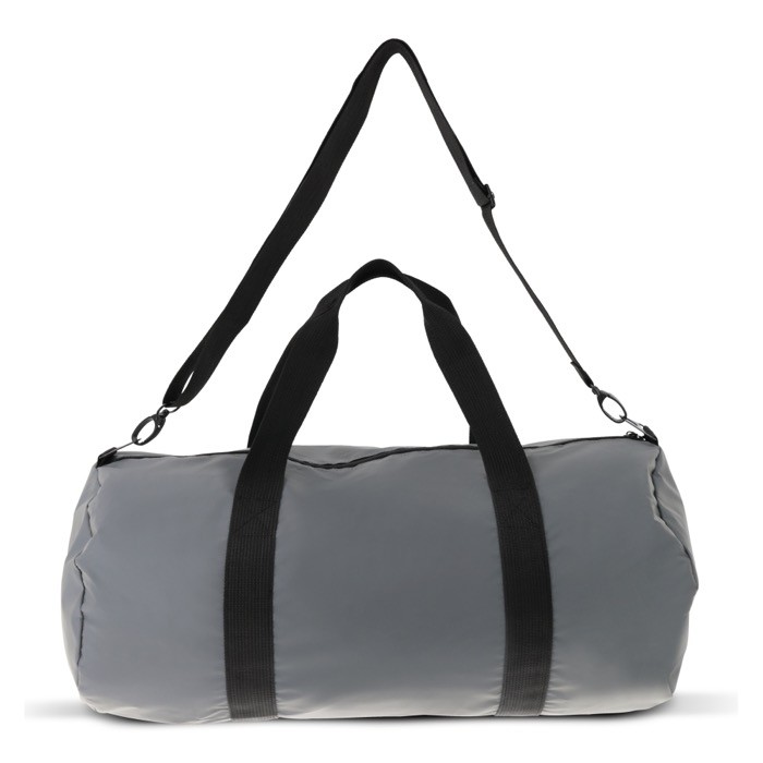 Bolsa deportiva reflectante con doble asa y bolsillo con cremallera color gris tercera vista Bolsa deportiva reflectante con doble asa y bolsillo con cremallera color gris tercera vista