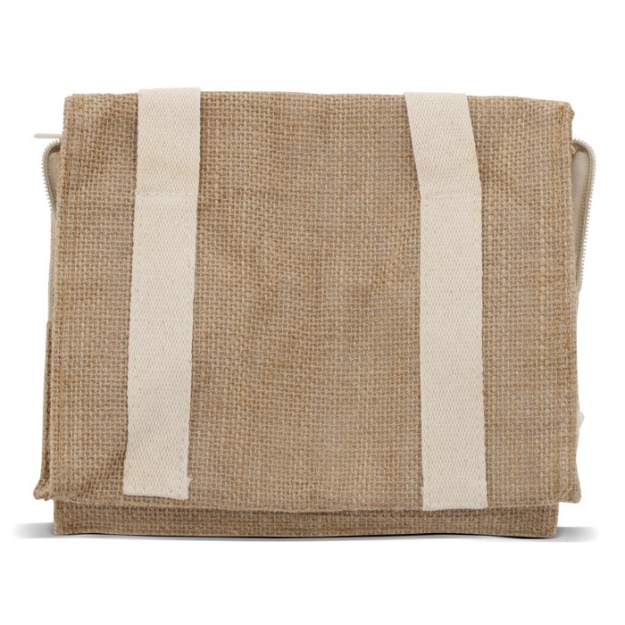 Bolsa nevera de yute y algodón con asas apta para 6 latas color beige quinta vista Bolsa nevera de yute y algodón con asas apta para 6 latas color beige quinta vista