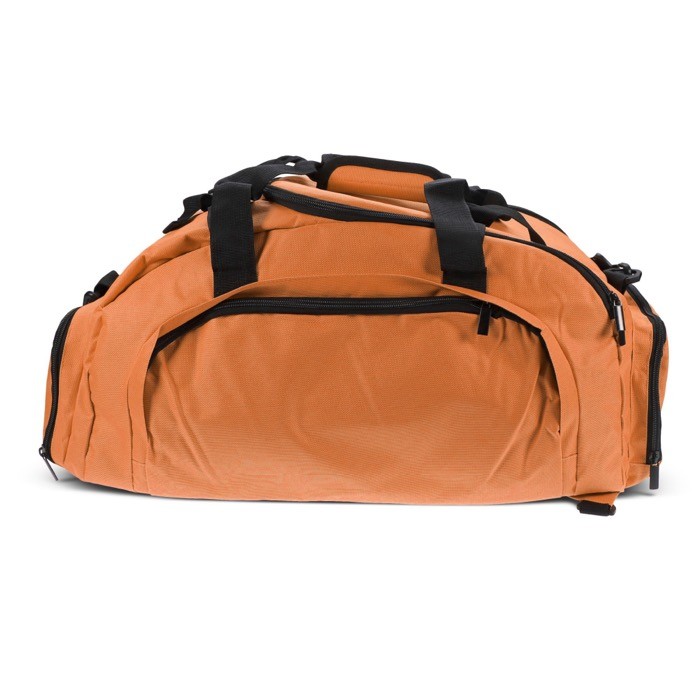 Bolsa de viaje de RPET con multiples compartimientos color naranja cuarta vista