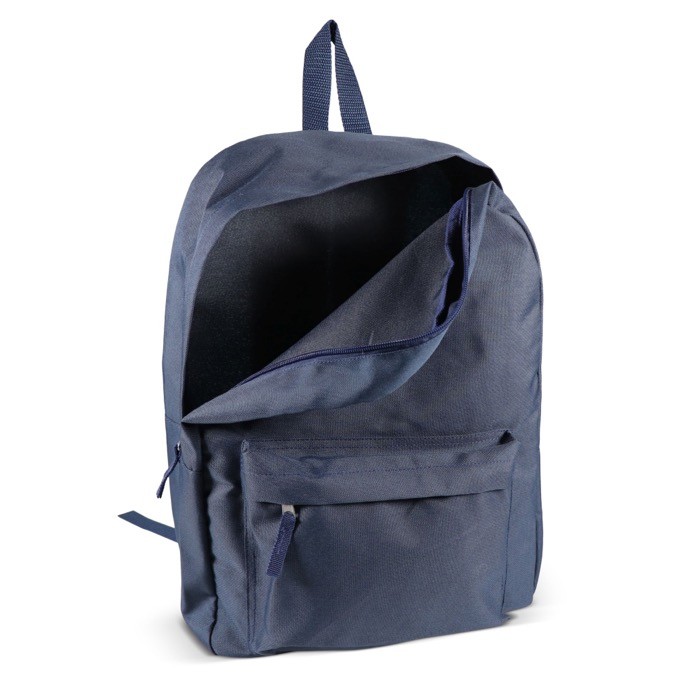 Clásica mochila de RPET en varios colores y bolsillo frontal color azul oscuro segunda vista