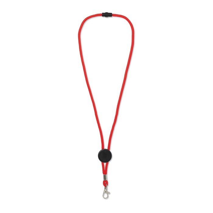 Lanyard de colores con mosquetón de metal y pasador personalizable color rojo Lanyard de colores con mosquetón de metal y pasador personalizable color rojo