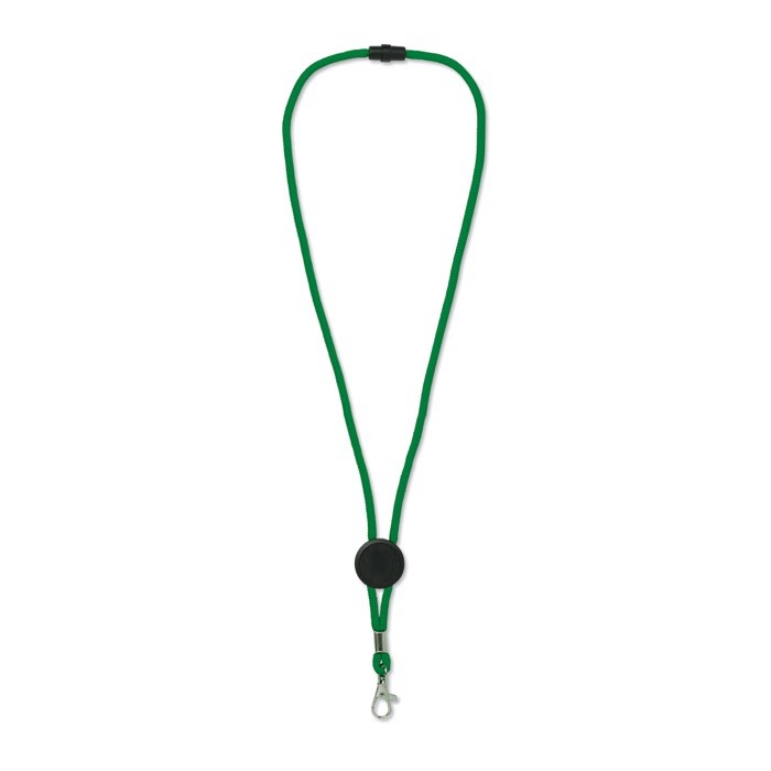 Lanyard de colores con mosquetón de metal y pasador personalizable color verde Lanyard de colores con mosquetón de metal y pasador personalizable color verde