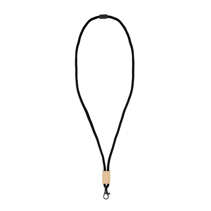 Lanyard de RPET en colores  con detalle de bambú para personalizar color blanco