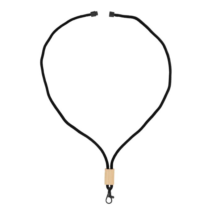 Lanyard de RPET en colores  con detalle de bambú para personalizar color blanco segunda vista