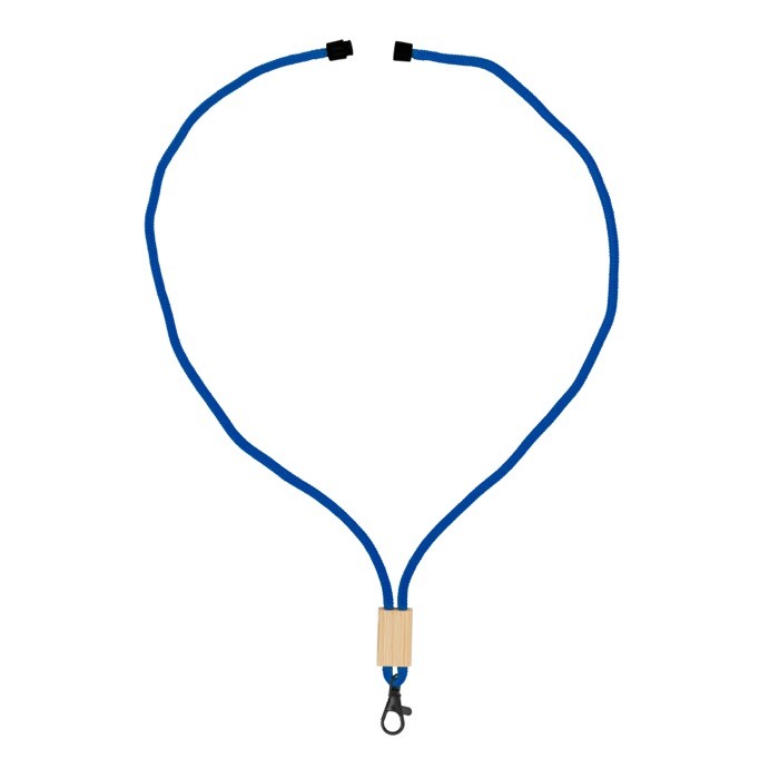 Lanyard de RPET en colores  con detalle de bambú para personalizar color blanco segunda vista