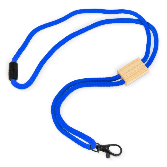 Lanyard de RPET en colores  con detalle de bambú para personalizar color blanco tercera vista