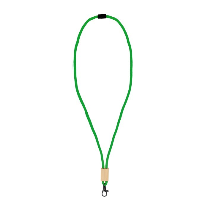 Lanyard de RPET en colores  con detalle de bambú para personalizar color blanco