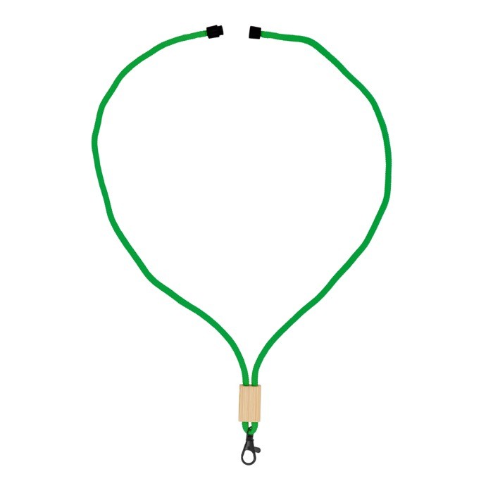 Lanyard de RPET en colores  con detalle de bambú para personalizar color blanco segunda vista