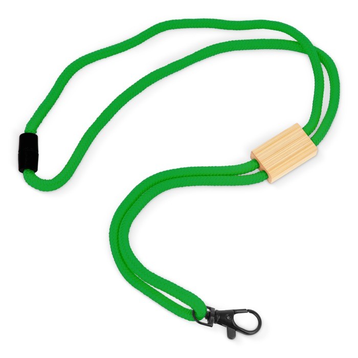 Lanyard de RPET en colores  con detalle de bambú para personalizar color blanco tercera vista