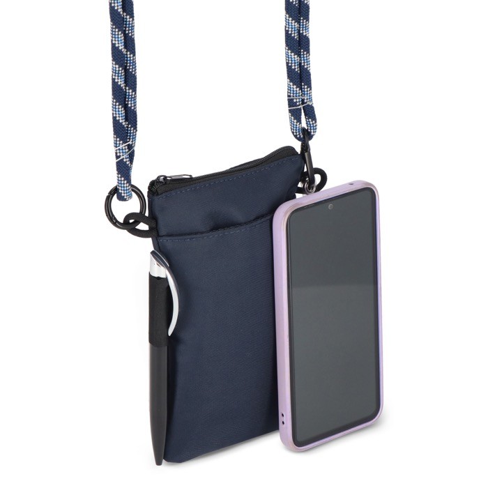 Bandolera compacta para llevar artículos esenciales del día a día color azul oscuro quinta vista Bandolera compacta para llevar artículos esenciales del día a día color azul oscuro quinta vista