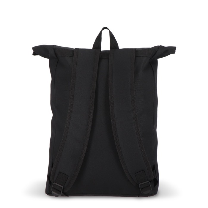 Mochila rolltop de RPET con pequeña cremallera frontal 20L color negro quinta vista Mochila rolltop de RPET con pequeña cremallera frontal 20L color negro quinta vista