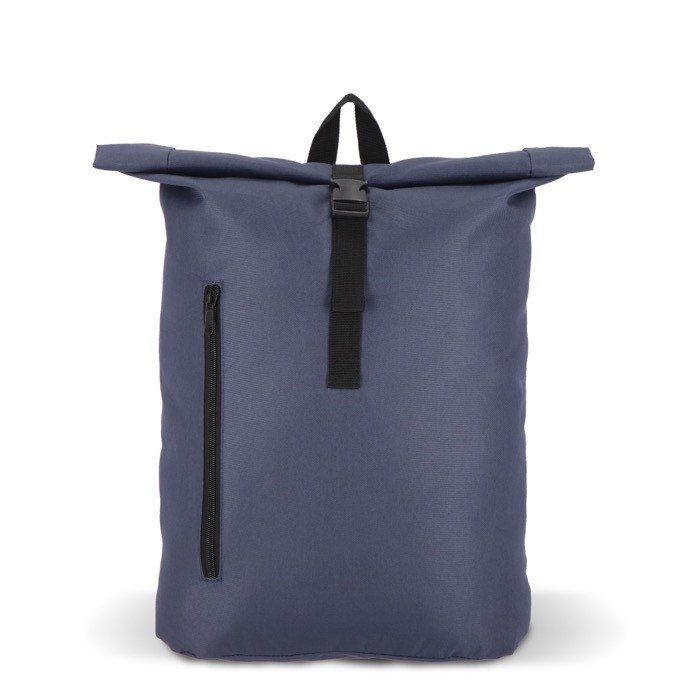 Mochila rolltop de RPET con pequeña cremallera frontal 20L color azul oscuro Mochila rolltop de RPET con pequeña cremallera frontal 20L color azul oscuro