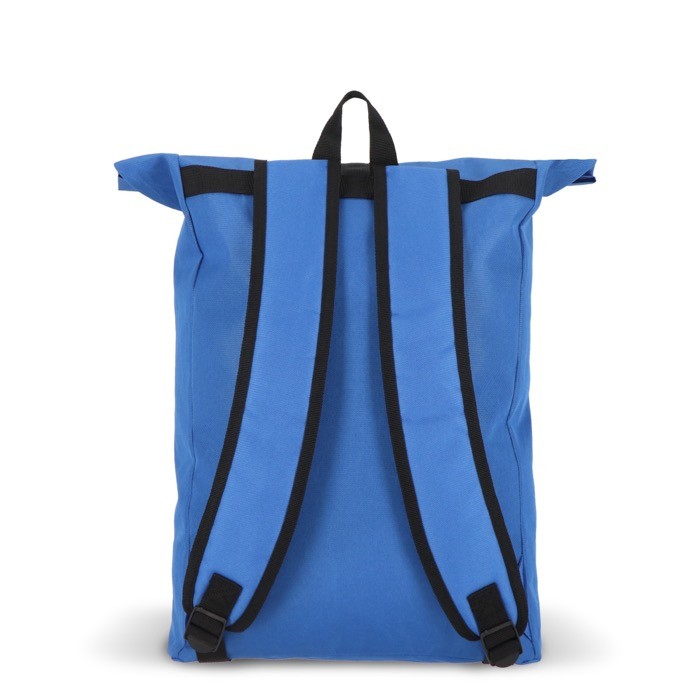 Mochila rolltop de RPET con pequeña cremallera frontal 20L color azul quinta vista Mochila rolltop de RPET con pequeña cremallera frontal 20L color azul quinta vista