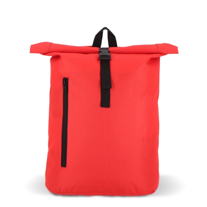 Mochila rolltop de RPET con pequeña cremallera frontal 20L color rojo Mochila rolltop de RPET con pequeña cremallera frontal 20L color rojo