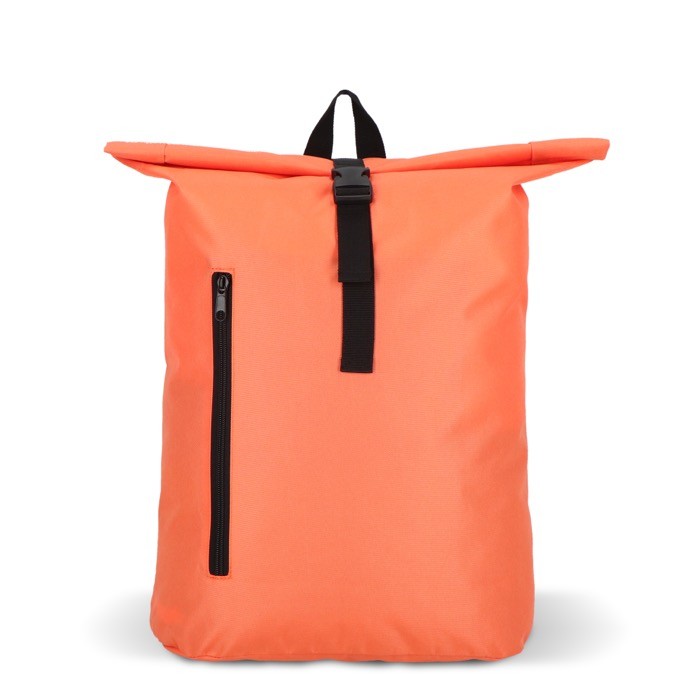 Mochila rolltop de RPET con pequeña cremallera frontal 20L color naranja Mochila rolltop de RPET con pequeña cremallera frontal 20L color naranja
