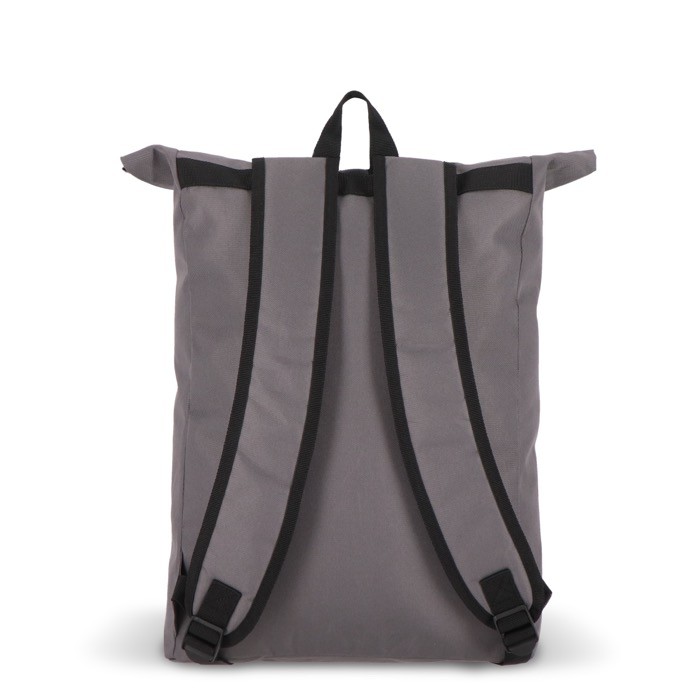 Mochila rolltop de RPET con pequeña cremallera frontal 20L color gris quinta vista Mochila rolltop de RPET con pequeña cremallera frontal 20L color gris quinta vista