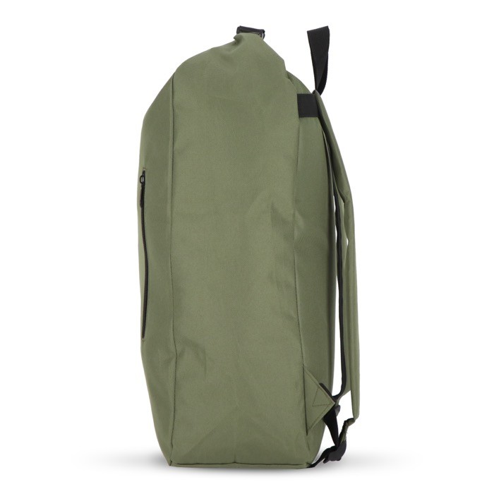 Mochila enrollable de RPET con asa superior de hebilla 20L color verde oliva cuarta vista Mochila enrollable de RPET con asa superior de hebilla 20L color verde oliva cuarta vista