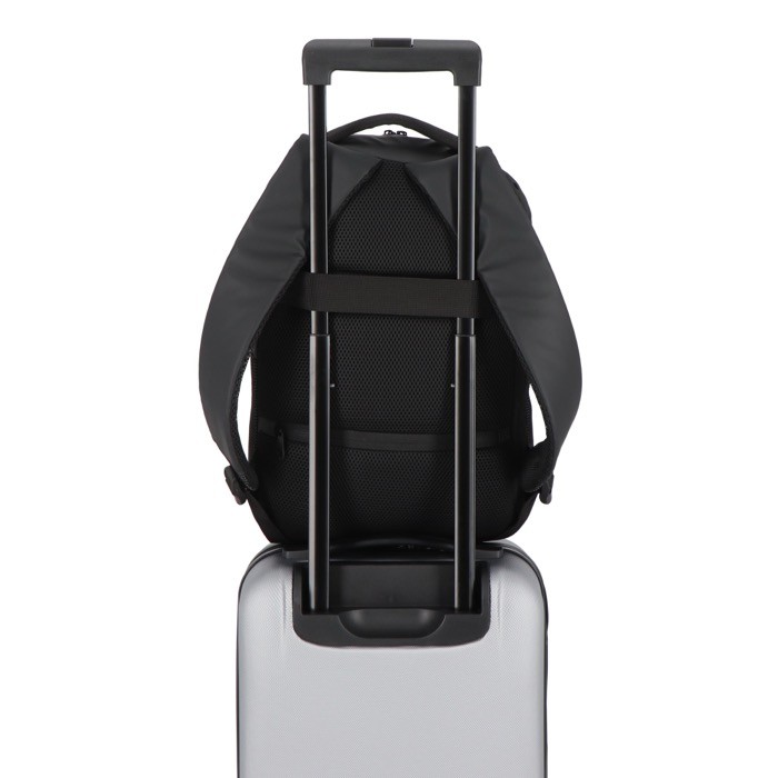 Mochila para portátil de jacquard y PU con correa para trolley 15.6'' color negro octava vista Mochila para portátil de jacquard y PU con correa para trolley 15.6'' color negro octava vista