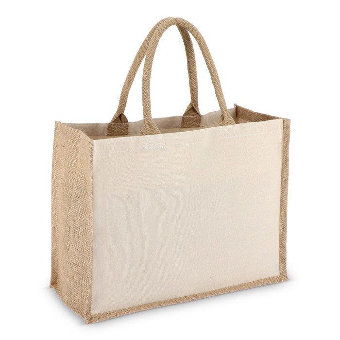 Bolsa de algodón con laterales y fondo de yute 320 g/m2 color beige