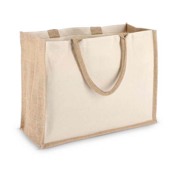 Bolsa de algodón con laterales y fondo de yute 320 g/m2 color beige segunda vista