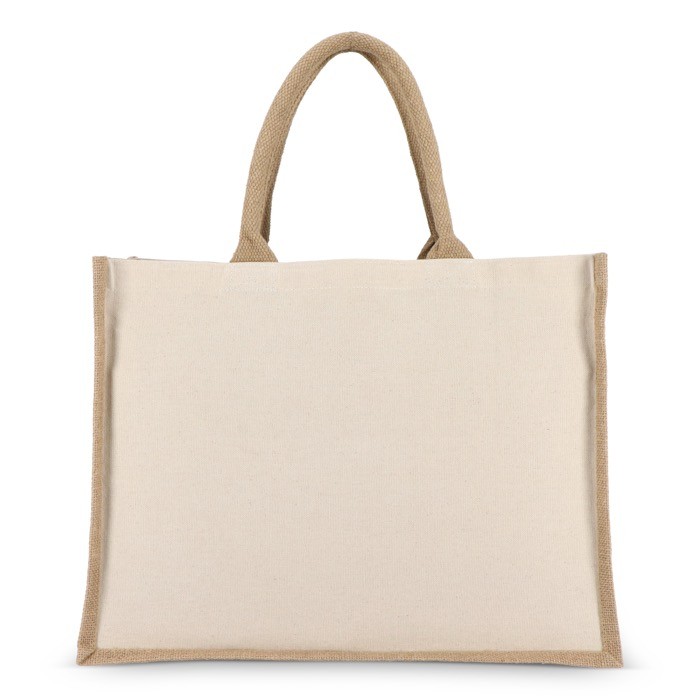 Bolsa de algodón con laterales y fondo de yute 320 g/m2 color beige tercera vista