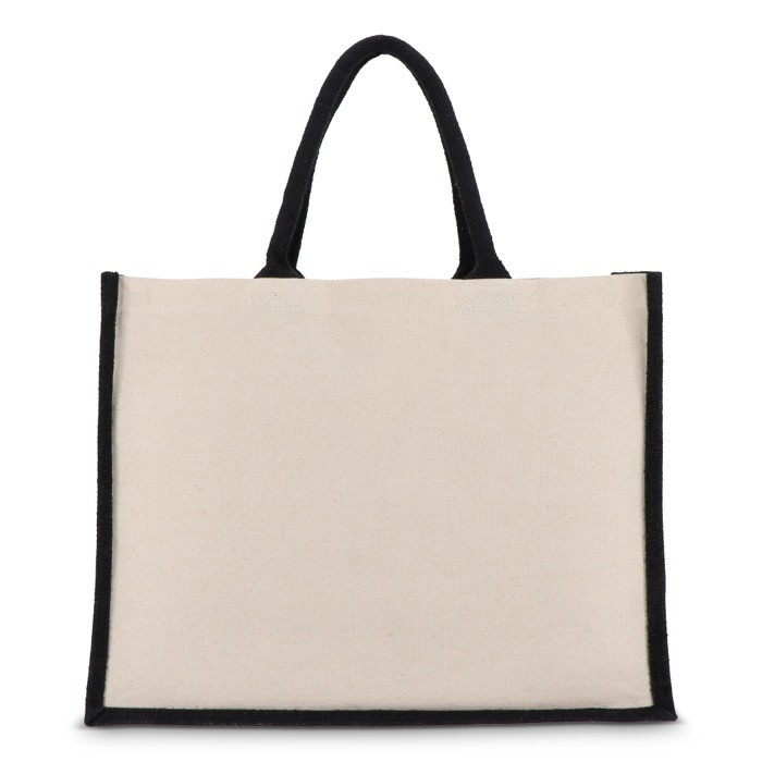 Bolsa de algodón con laterales y fondo de yute de colores 320 g/m2 color negro tercera vista