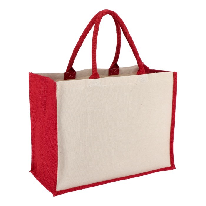 Bolsa de algodón con laterales y fondo de yute de colores 320 g/m2 color rojo