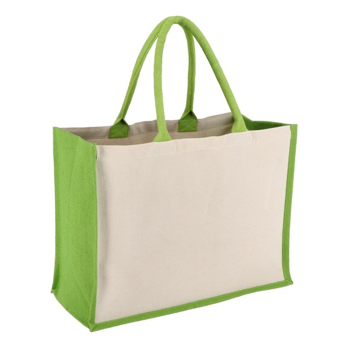 Bolsa de algodón con laterales y fondo de yute de colores 320 g/m2 color verde lima