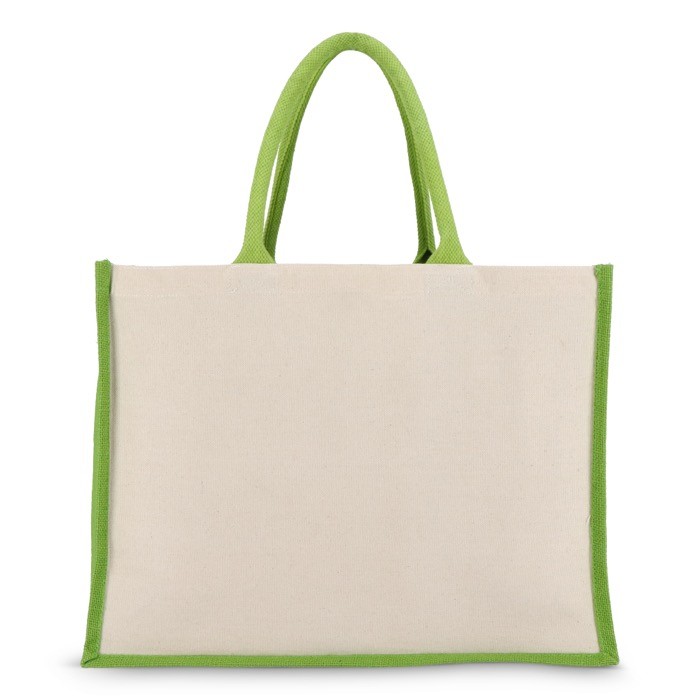 Bolsa de algodón con laterales y fondo de yute de colores 320 g/m2 color verde lima tercera vista