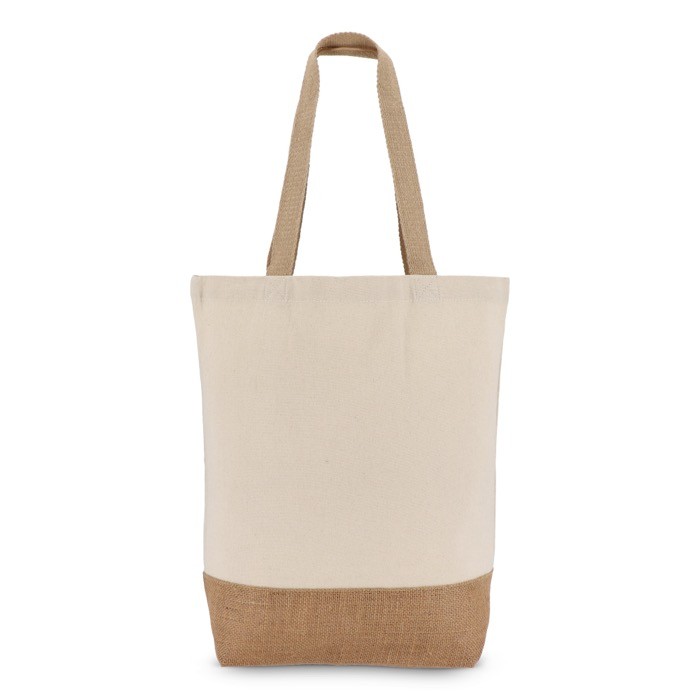 Bolsa de algodón con fuelle inferior y asas de yute 320 g/m2 color beige cuarta vista