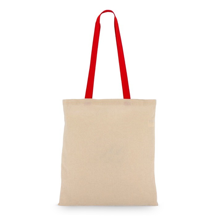 Bolsa de algodón OEKO-TEX con asas de colores 140 g/m2 color rojo tercera vista