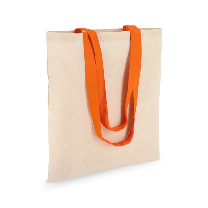 Bolsa de algodón OEKO-TEX con asas de colores 140 g/m2 color naranja segunda vista