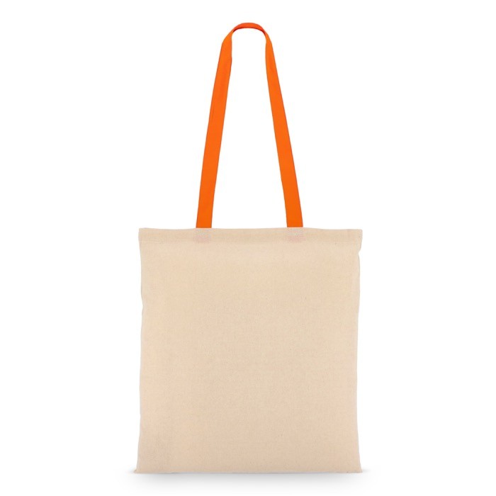 Bolsa de algodón OEKO-TEX con asas de colores 140 g/m2 color naranja tercera vista