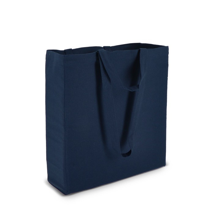 Bolsa de algodón OEKO-TEX en varios colores con doble asa 140 g/m2 color azul oscuro tercera vista