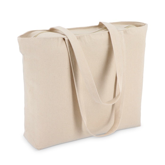Bolsa de algodón OEKO-TEX con cierre de cremallera 320 g/m2 color beige cuarta vista