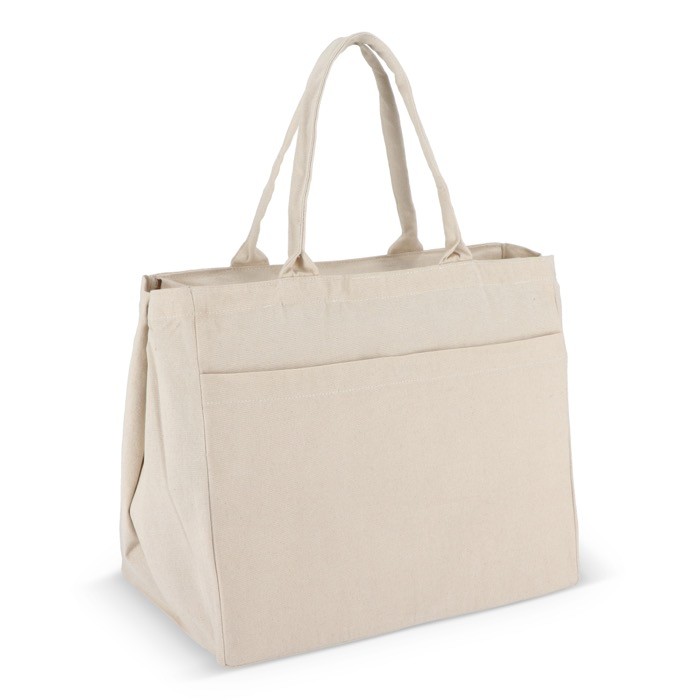 Bolsa de algodón OEKO-TEX con varios bolsillos 320 g/m2 color beige segunda vista