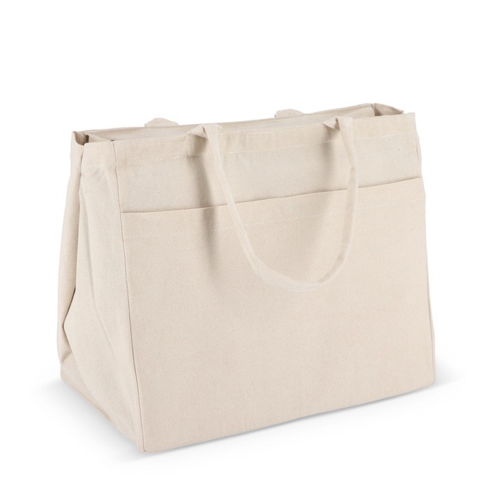 Bolsa de algodón OEKO-TEX con varios bolsillos 320 g/m2 color beige tercera vista