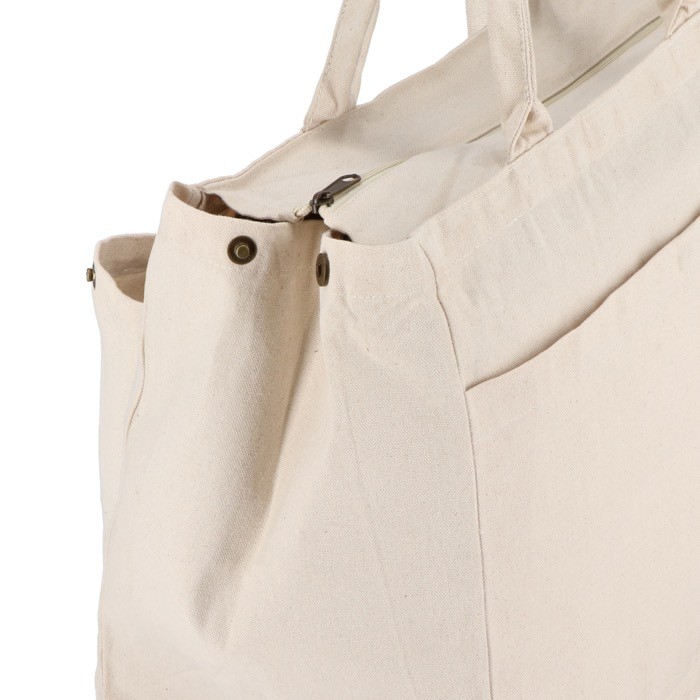 Bolsa de algodón OEKO-TEX con varios bolsillos 320 g/m2 color beige quinta vista