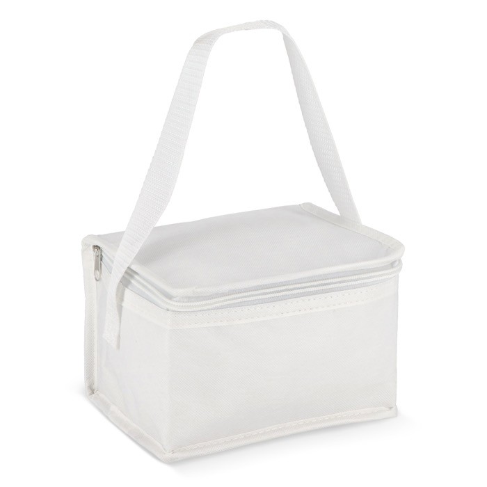 Bolsa nevera con forro de aluminio en el interior para 6 latas color blanco Bolsa nevera con forro de aluminio en el interior para 6 latas color blanco