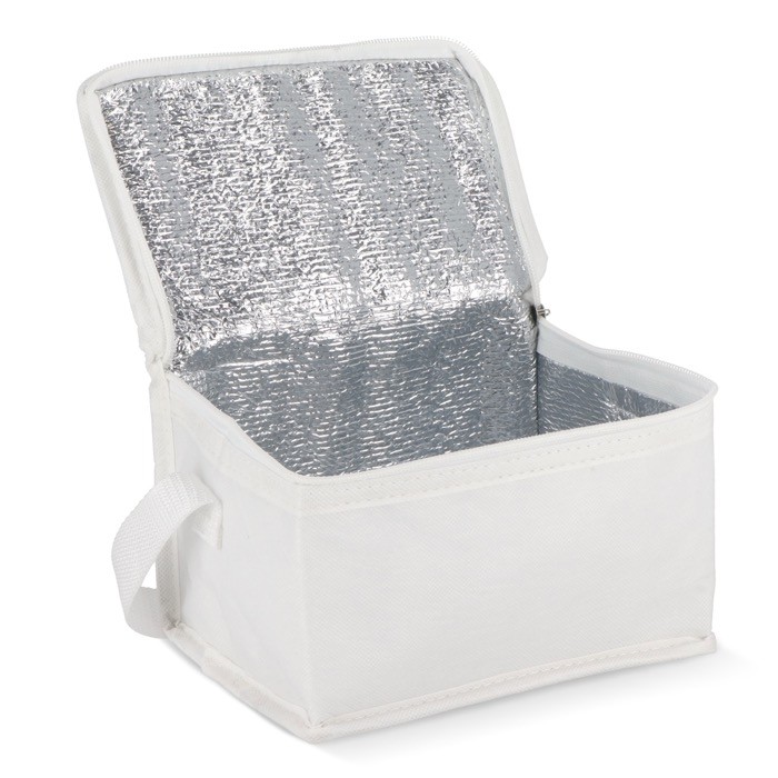 Bolsa nevera con forro de aluminio en el interior para 6 latas color blanco segunda vista Bolsa nevera con forro de aluminio en el interior para 6 latas color blanco segunda vista