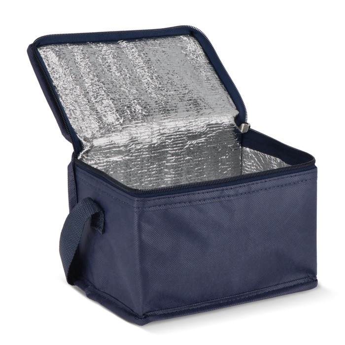 Bolsa nevera con forro de aluminio en el interior para 6 latas color azul oscuro segunda vista Bolsa nevera con forro de aluminio en el interior para 6 latas color azul oscuro segunda vista