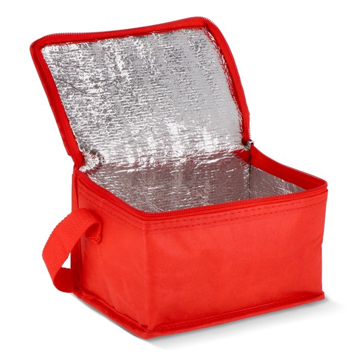 Bolsa nevera con forro de aluminio en el interior para 6 latas color rojo segunda vista Bolsa nevera con forro de aluminio en el interior para 6 latas color rojo segunda vista