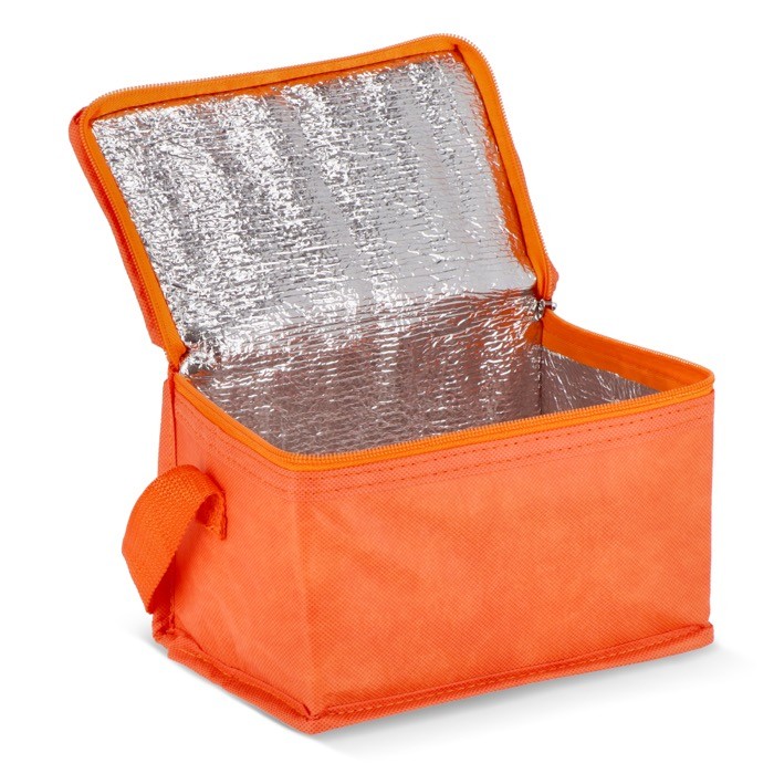 Bolsa nevera con forro de aluminio en el interior para 6 latas color naranja segunda vista Bolsa nevera con forro de aluminio en el interior para 6 latas color naranja segunda vista
