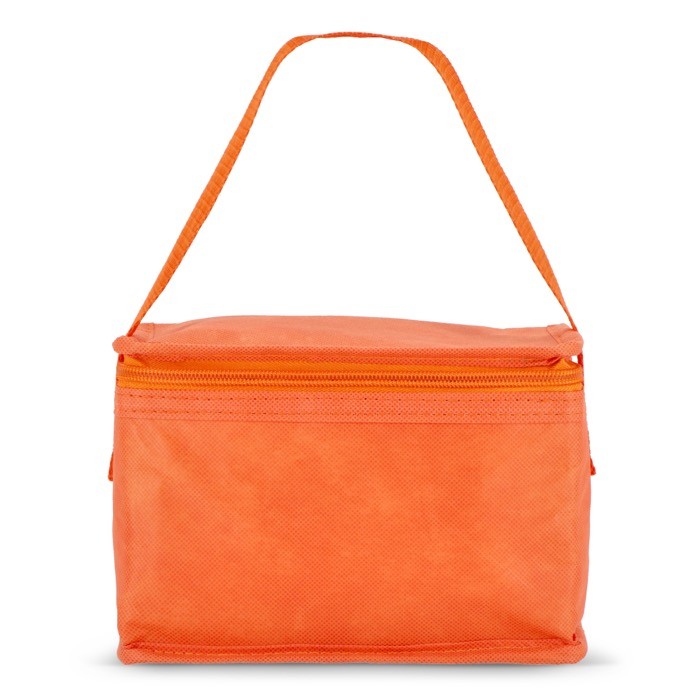 Bolsa nevera con forro de aluminio en el interior para 6 latas color naranja tercera vista Bolsa nevera con forro de aluminio en el interior para 6 latas color naranja tercera vista